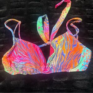 Luli fama Vibrant Neon Multicolor reversible bikini top
